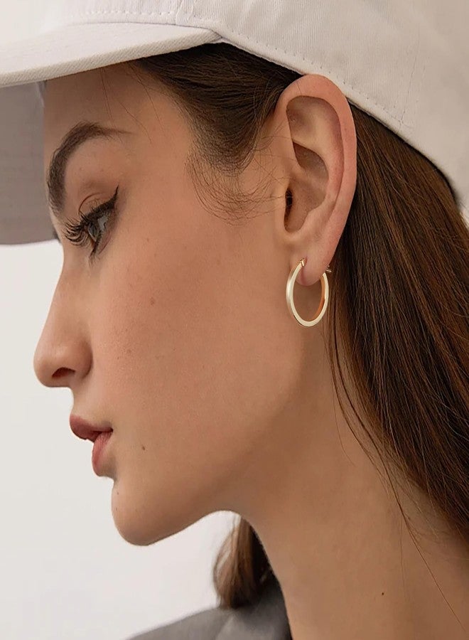 Gacimy Hoop Earrings for Women, 14K Gold Plated Flatted Hoops with 925 Sterling Silver Post, 20mm Medium Earrings for Women - Image 4
